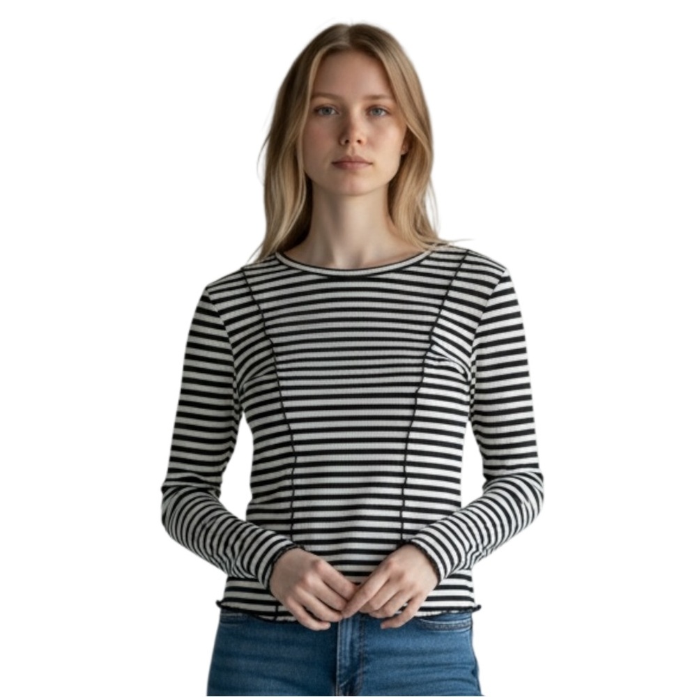 Elodie‎ Stripe Long Sleeve Top, Black/Cream, Size Medium, NWT